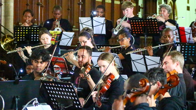 Members of the Makana Community Orchestra at the inaugural concert. [CREDIT: Sue Maclennan/Talk of the Town]